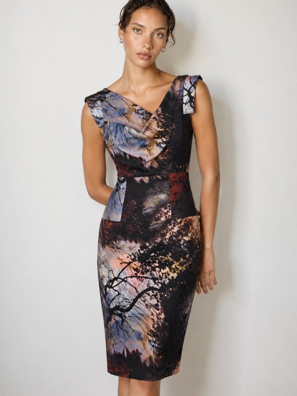 Black Halo Jackie O Nature Scene Pencil Sheath Dress Women's Size 4 Evening